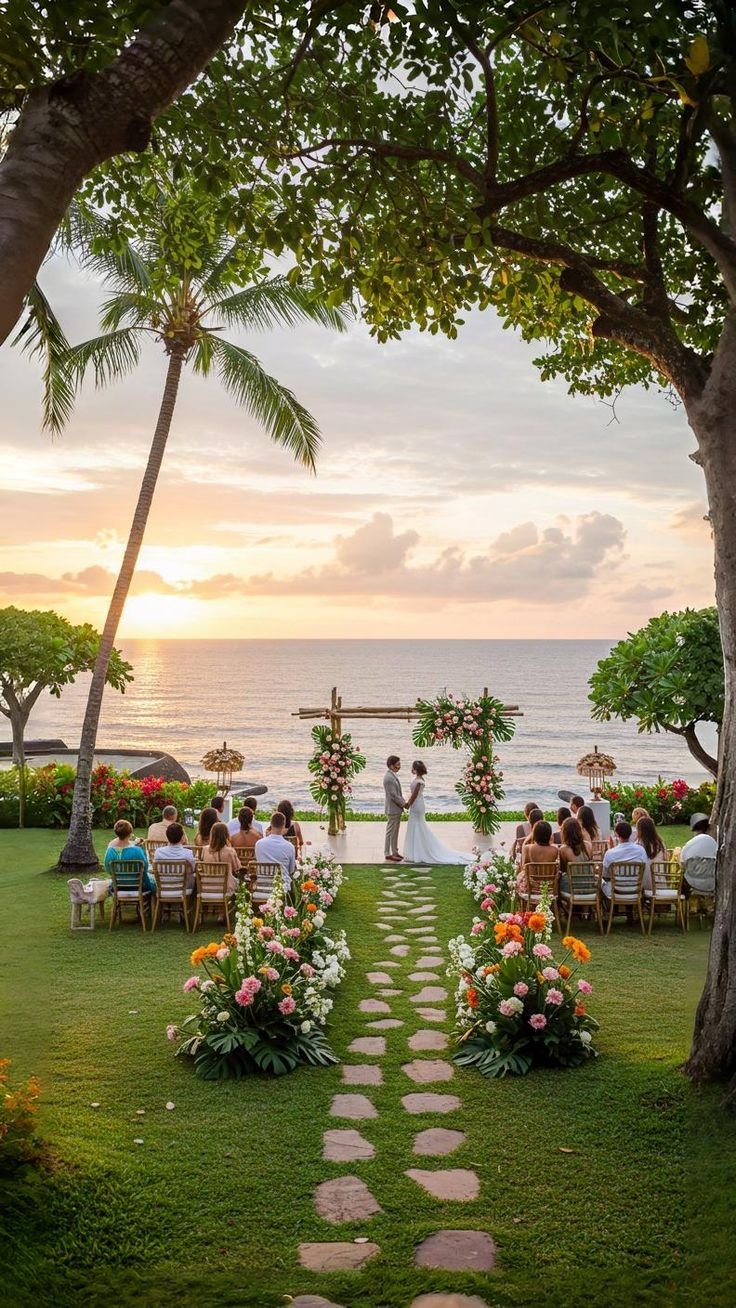 Destination wedding ceremony in an elegant outdoor setting